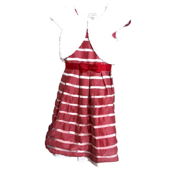 Jona Michelle Red White Stripe Party Dress Sleeveless with Faux Fur Shrug Sz 12 - Picture 1 of 13